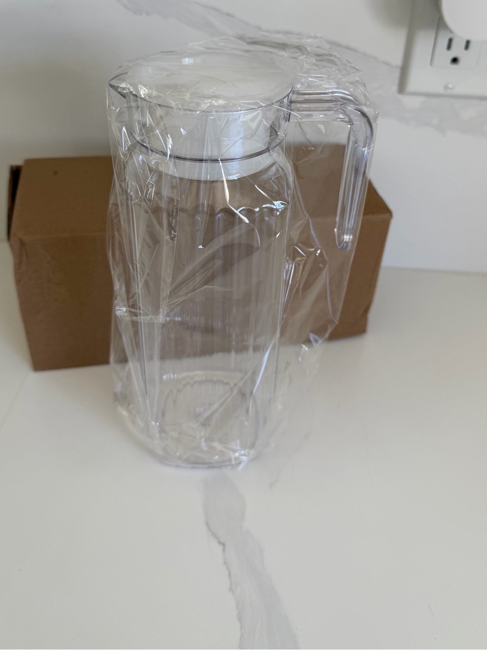 Clear Plastic Pitcher with White Lid and Handle - Home Accents
